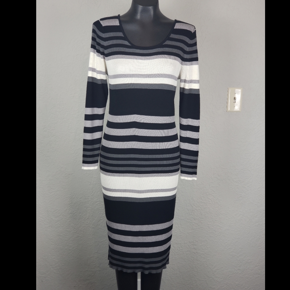 Derek Heart Ribbed Striped Sweater Dress
